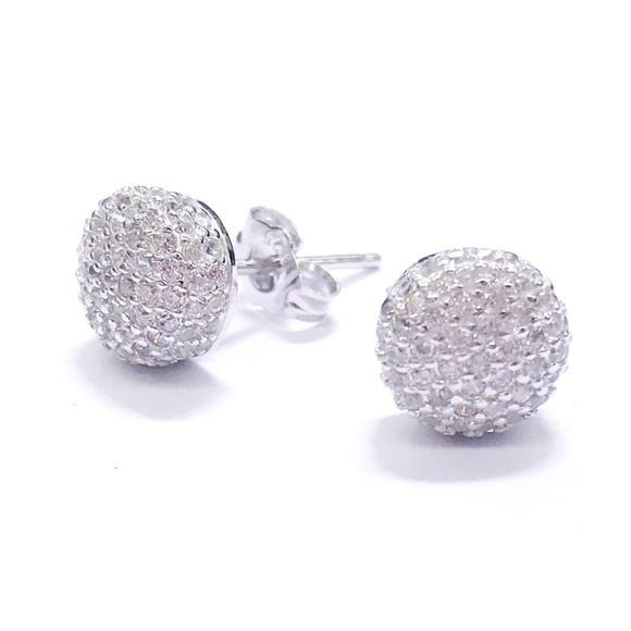 Sterling Silver ICED OUT PAVE BUBBLE STUD EARRINGS - Picture 6 of 8